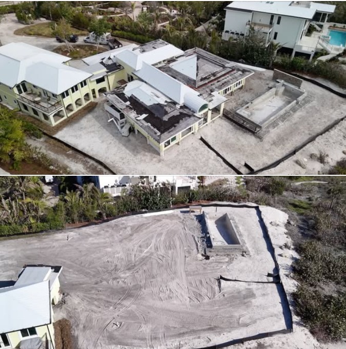 Before and after aerial view of a mansion building demolition on Southwest Florida coast - Remove It Pros